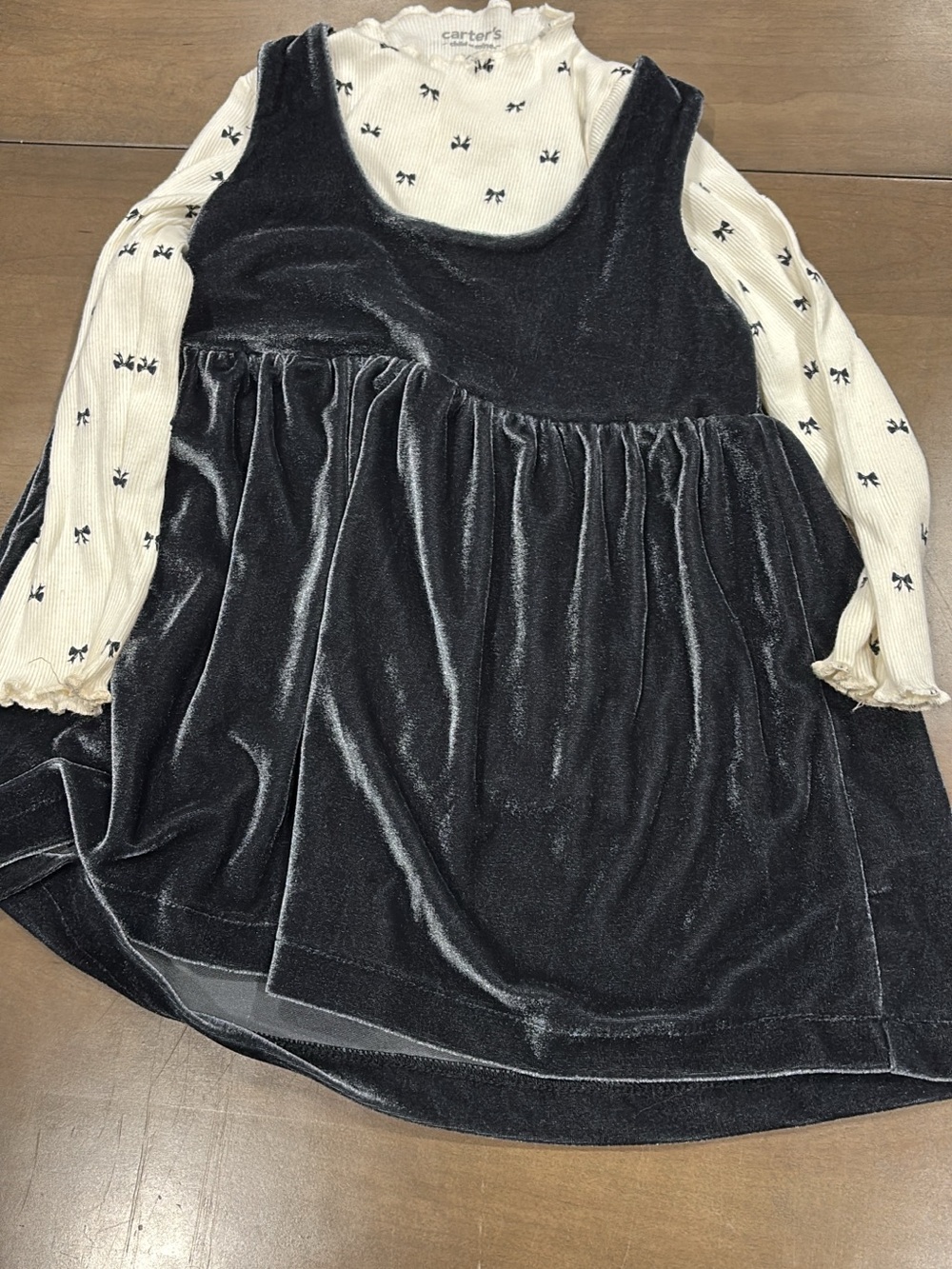 Carter's Black Velvet Jumper with Cream Bow-Print Top